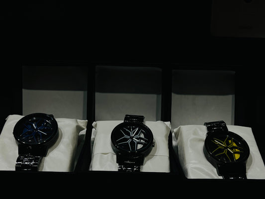 Baisheng Sports Watch for Men – Black & white Rotating Car Rim Dial | Quartz Analog Metal Strap